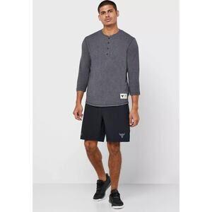 Under Armour Project Rock Men's Charcoal 3/4 Sleeve Henley Tee Size Medium